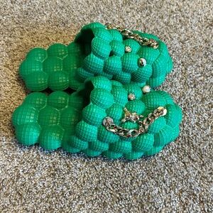 Green Bubble Slides with Gold Charms